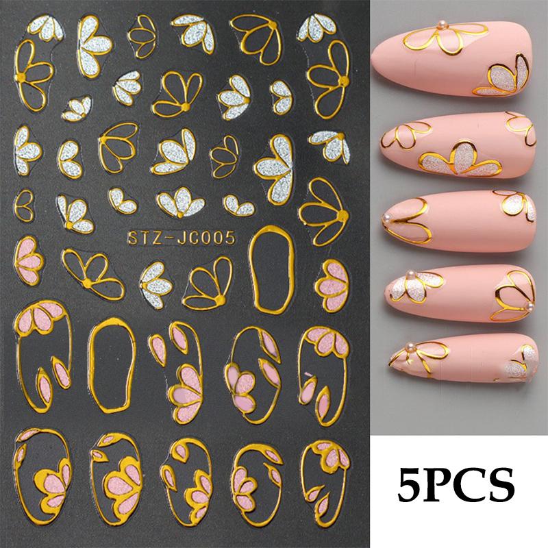 5Pcs Trendy Cartoon Laser Glitter Nail Art Stickers DIY Self Adhesive Nail Art Decorations Pretty Manicure Decals