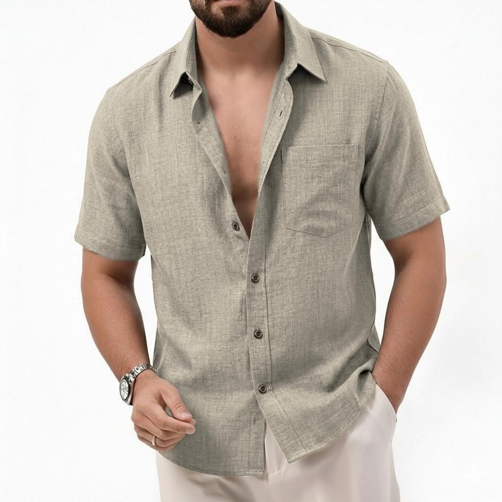 Men Short Sleeve Button Down Shirt Classic Fit Collar Lightweight Breathable Fabric Casual Summer Top