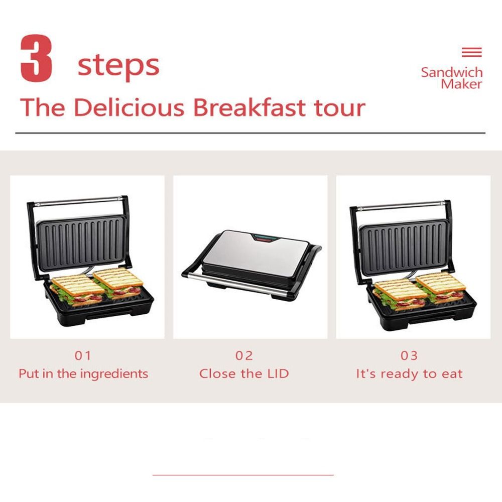 Non-Stick Electric Sandwich Pan Quick Heating Sandwich Maker Bread Sandwich Toaster Breakfast