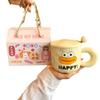 Cute Big Mouth Mug With Lid Spoon Ceramic Cup Girl Couple Water Cup Household Children Breakfast Coffee Cup Man
