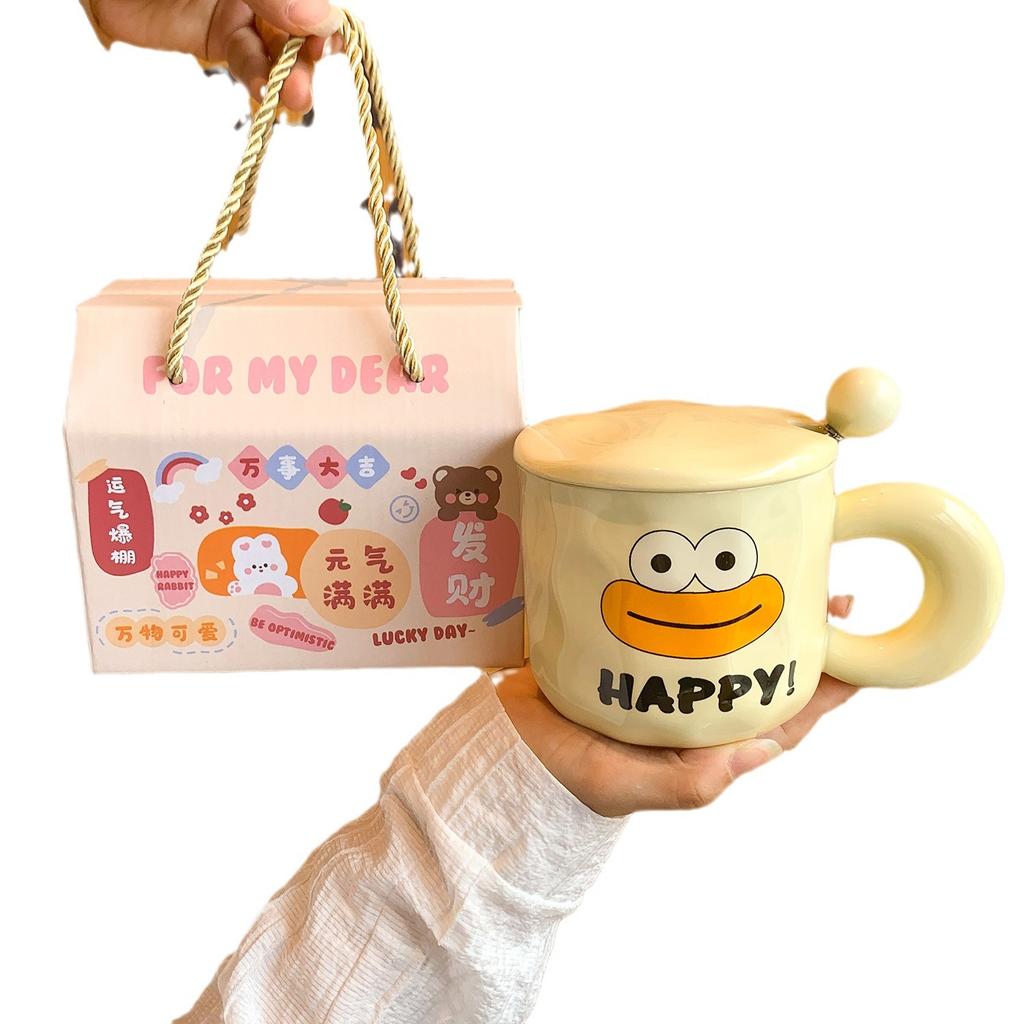 Cute Big Mouth Mug With Lid Spoon Ceramic Cup Girl Couple Water Cup Household Children Breakfast Coffee Cup Man