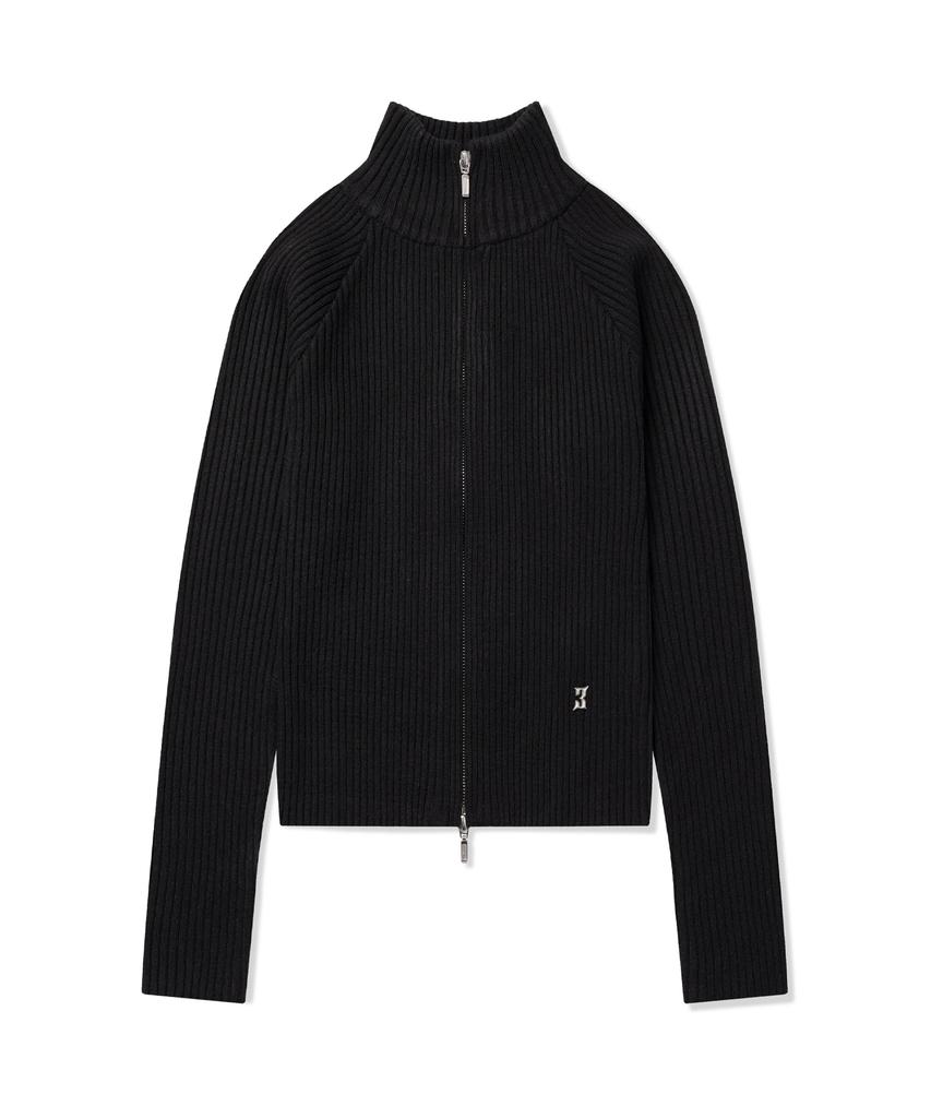 PHOS333 W Stand Neck Knit Zip-Up/Black