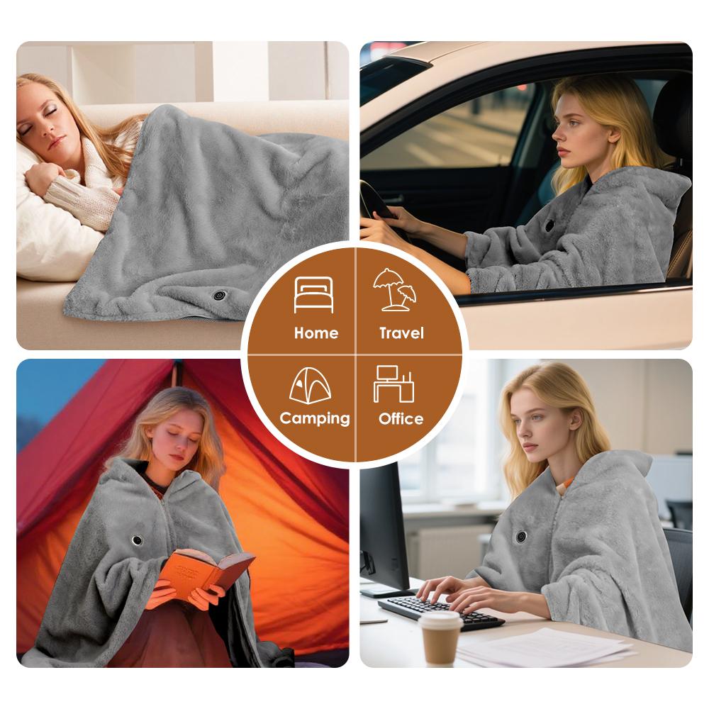 USB Heated Wearable Shawl Electric Blanket 3 Speed Temperature Heating Blanket Shawl For Winter Warm Wrap Brace Soft Velvet Cape