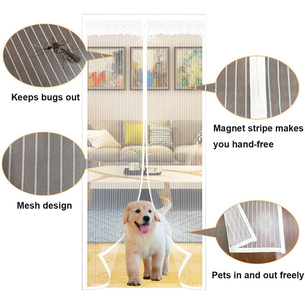 Magnetischer Fliegengitter-Türvorhang, selbstdichtende Fliegengittertür, robuster Türgitter-Magnetverschluss, insektensicher, einziehbares Fliegengitter-Türnetz, Weiß