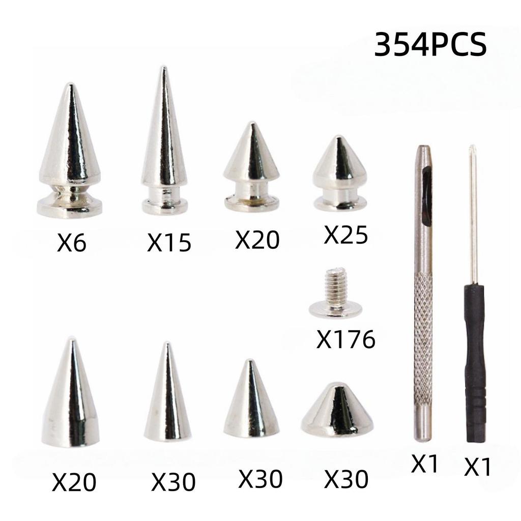 354-Piece Punk Rivet Set: Conical Leather Decoration Studs with Tool