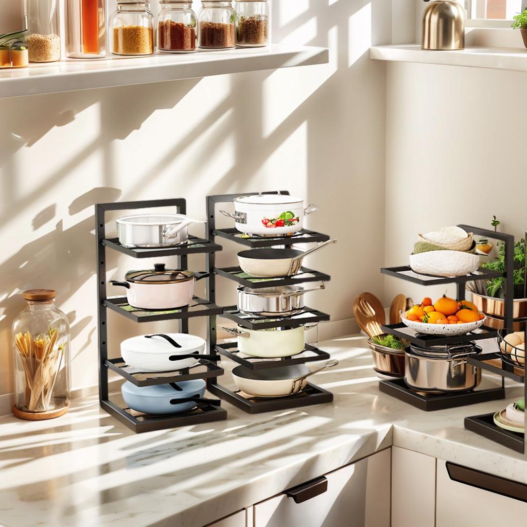Multi Layer Pot Rack Kitchen Organizer Shelf Cookware Storage Stand Cabinet Divider Pan Holder