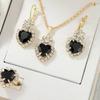 4 Piece Set Women Black Water Droplet Love Water Diamond Necklace Earrings Ring Zircon Fashionable Exquisite Suitable Party