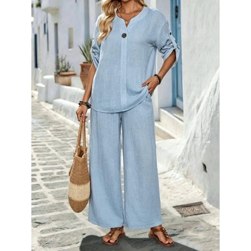 QICED Completi Pantalone Casual Moda Donna Manica Lunga Scollo a V