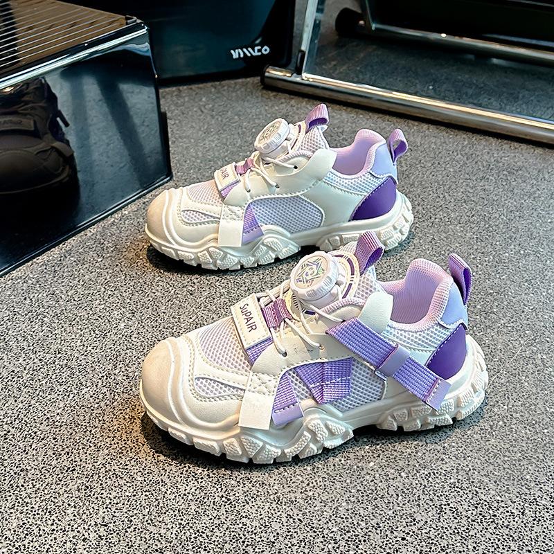 Knob buckle children's sneakers 2025 popular girls' shoes spring and autumn boys' shoes breathable mesh autumn children
