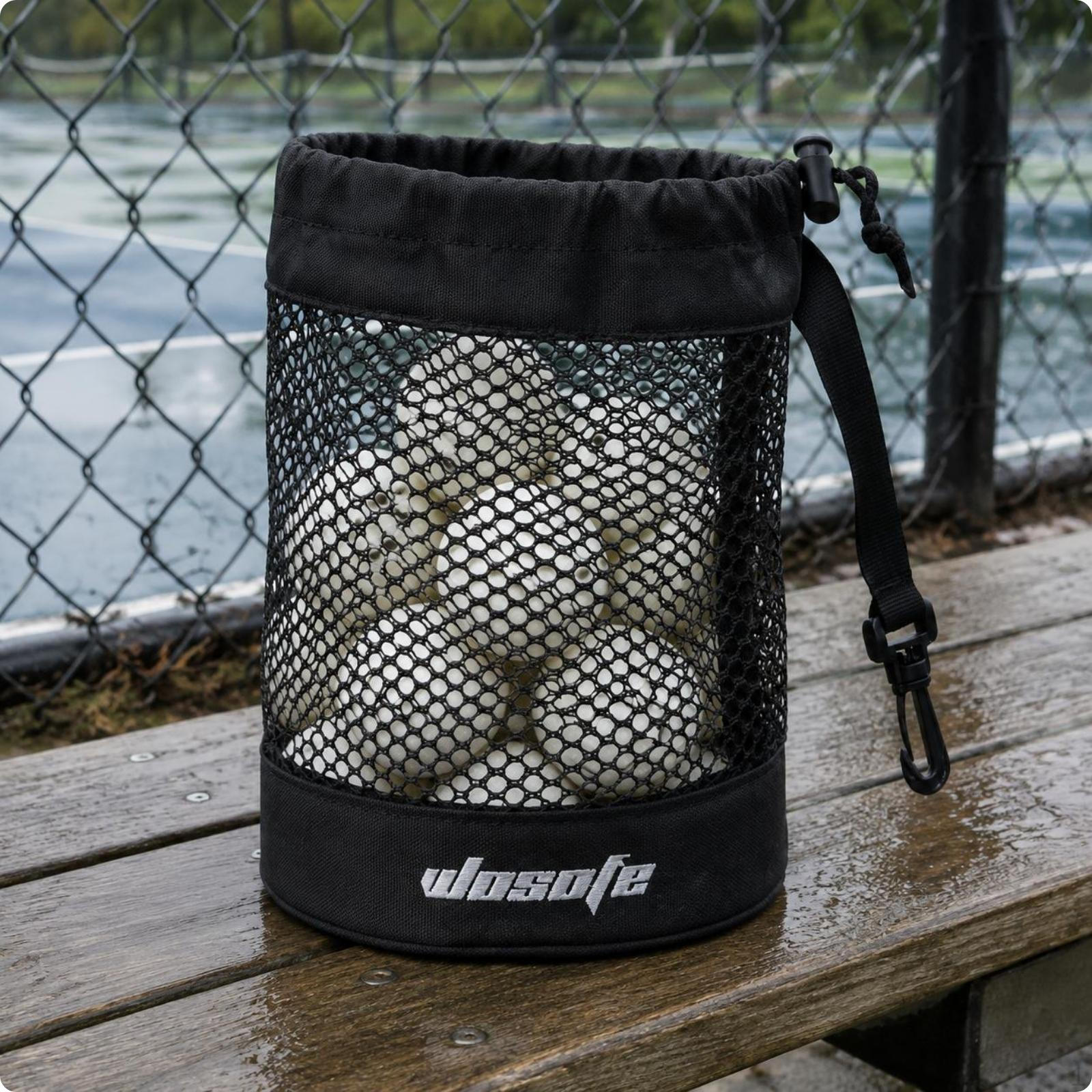 Drawstring Mesh Ball Bag Lightweight Cylindrical Black