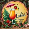 Vintage Tropical Metal Round Wall Sign 2D Retro Bar Cafe Home Kitchen Decor Tin Plate Cool Drink Summer Theme Art