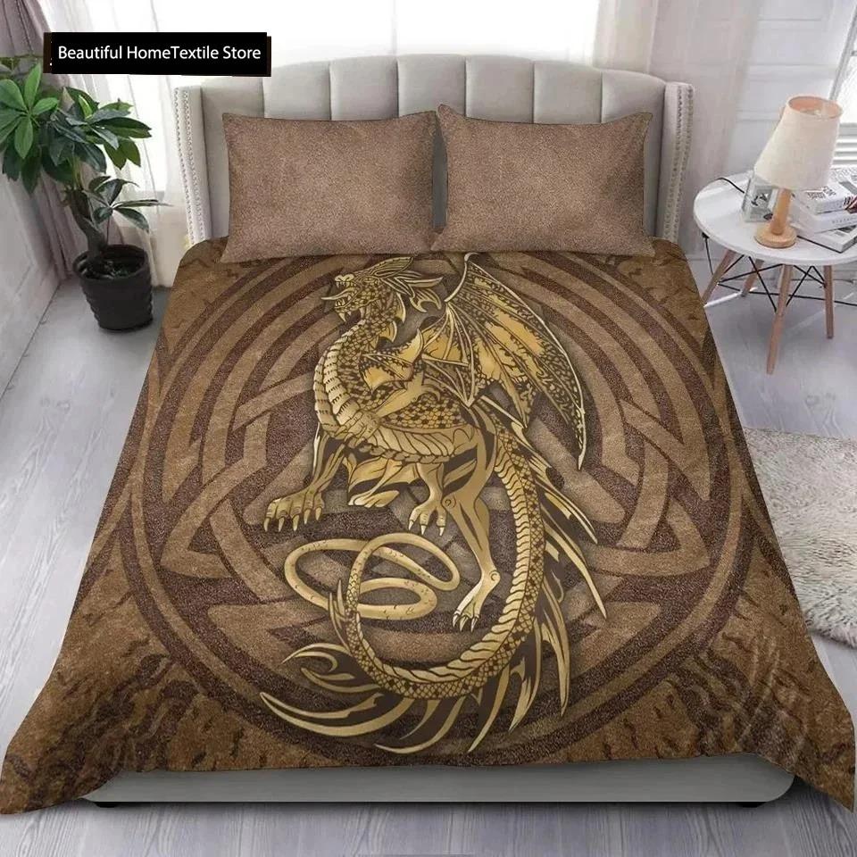 Dragon Printed Duvet Cover King Queen Western Magic Dragon Bedding Set Teen Adults Ancient Mythical Animal Polyester Quilt Cover