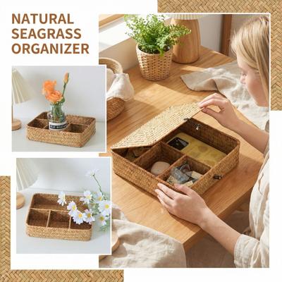 Covered Storage Box, Desktop Miscellaneous Storage Basket, Woven Rattan, Cosmetics, Snacks Storage Basket