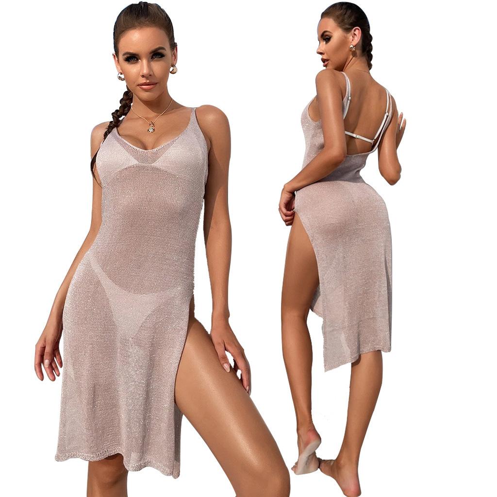 2023 New Beach Sexy Knitted Hollow Cover-up Bikini Cover-up Sunscreen Swimsuit Outside Smock