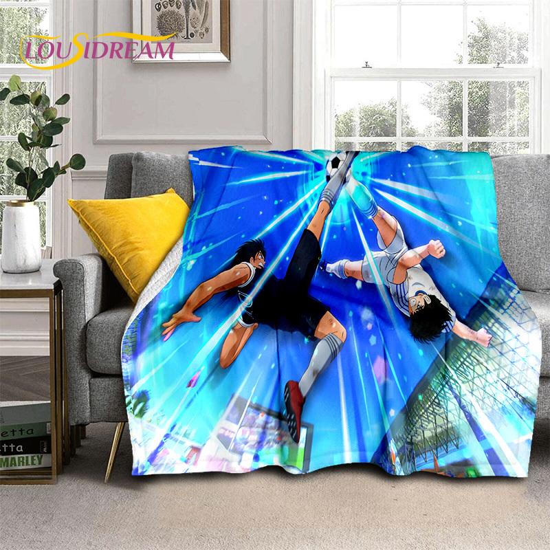 Cartoon Captain Tsubasa Fußball Weiche Flanelldecken, Überwurfdecke Bequeme Decke für Picknick Betten Sofa Zuhause Schlafzimmer Geschenke