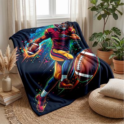 Football Player In Action 2 Theme Blanket Lightweight Warm Flannel Blanket Decorative Throw Blanket for Home Decoration