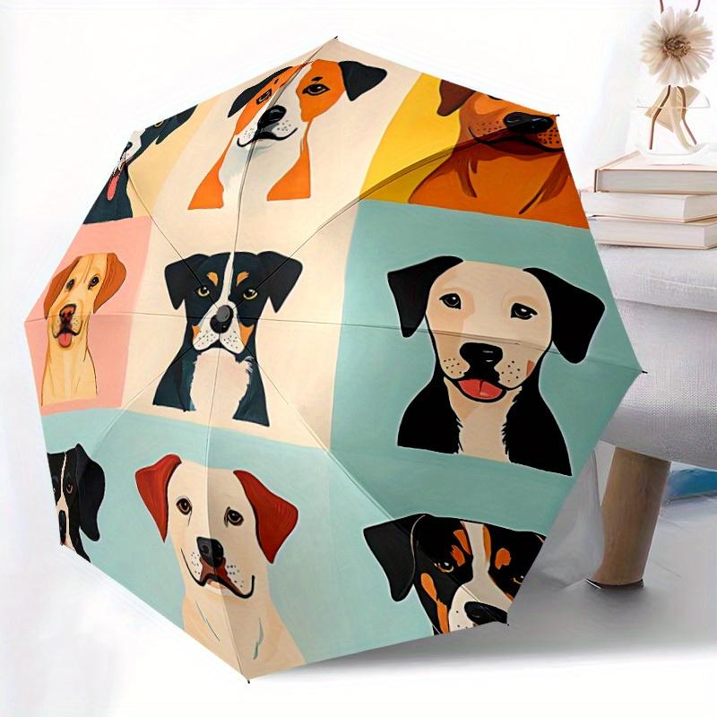 1pc Dogs Friends Automatic Open/Close Umbrella - Compact Travel Umbrella, 8-Rib Heavy-Duty Construction, Ideal Gift, Outdoor Accessory082