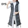Fall Winter Cotton Vest Coat Mid Length Thickened Padded Sleeveless Zip Up Zipper Closure Drawstring Hooded Windproof Heat Retention Lady Waistcoat