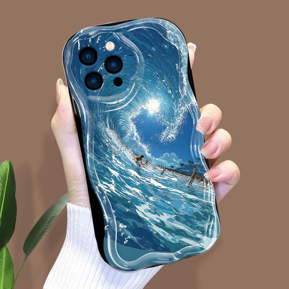 Cartoon Pattern Cream Texture Casing Wavy Edge Soft Silicone Cover Phone Case for IPhone Samsung Huawei Honor Xiaomi Redmi Infinix Tecno