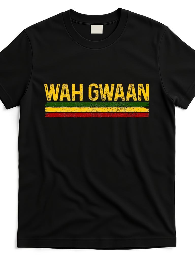 Wah-gwaan-jamaican-pride-reggae-music-rastafari-rasta-t-shirt Same Style for Men and Women 2025 Summer Short-sleeved Pri