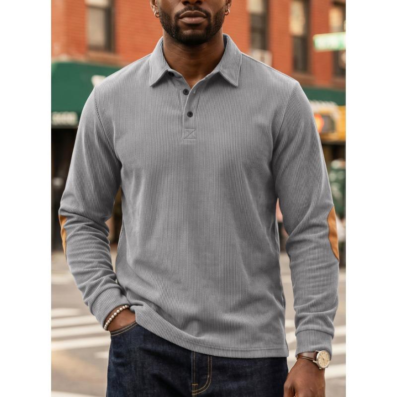 Men S Corduroy Polo Sweatshirt Button Placket Autumn Street Style
