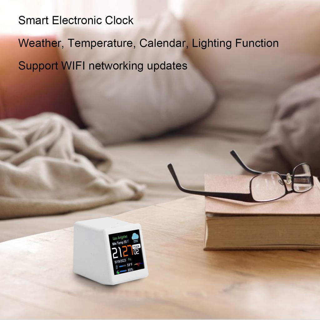 Desktop Electronic Clock LCD Display Calendar Temperature Weather Forecast Station Support WiFi Networking Electronic Clock