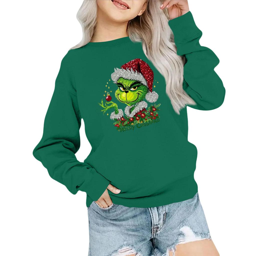 Kids' Fashion Loose-Fit Casual Long-Sleeve Christmas Print Oversized Crewneck Sweatshirt