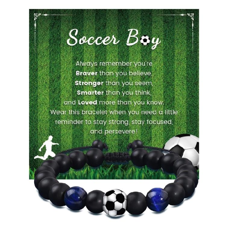 Football Inspired Elastic Bracelet Round Glass Beads Stretch Cord Comfortable Fashion Jewelry for Active Lifestyle