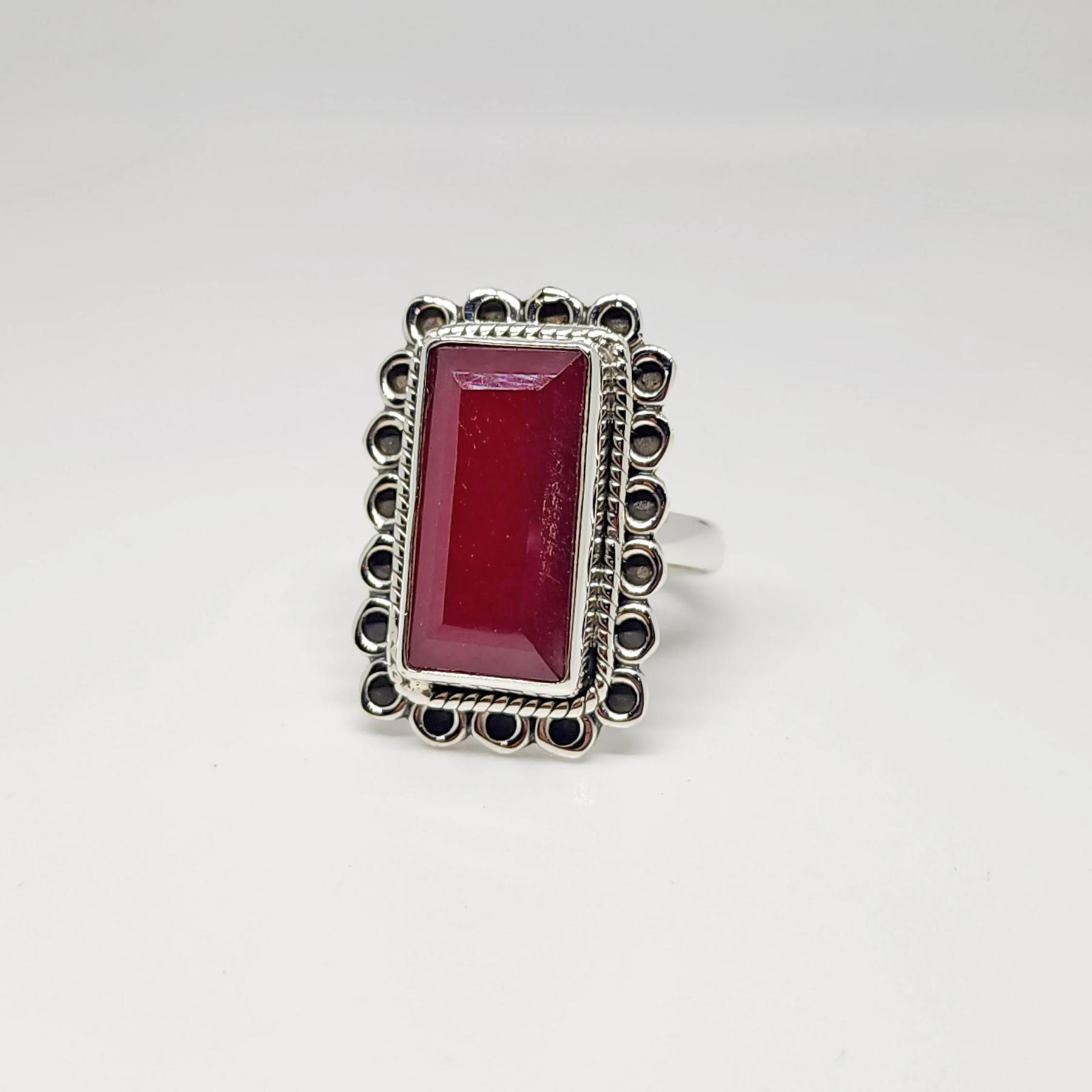 

Rectangle Shape Raw Red Ruby Gemstone 925 Sterling Silver Ring Jewelry, Boho Style Native Ring Jewelry 10