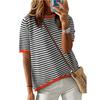 Women's Summer New Round Neck Striped Collision Colour Short Sleeve Casual Jumper