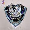 [BYSIFA] Women Scarf New Black Beige Silk Square Scarf Shawl Ladies Dot Prin Winter Scarves Bandana Spring Fall Head Scarfs Blue