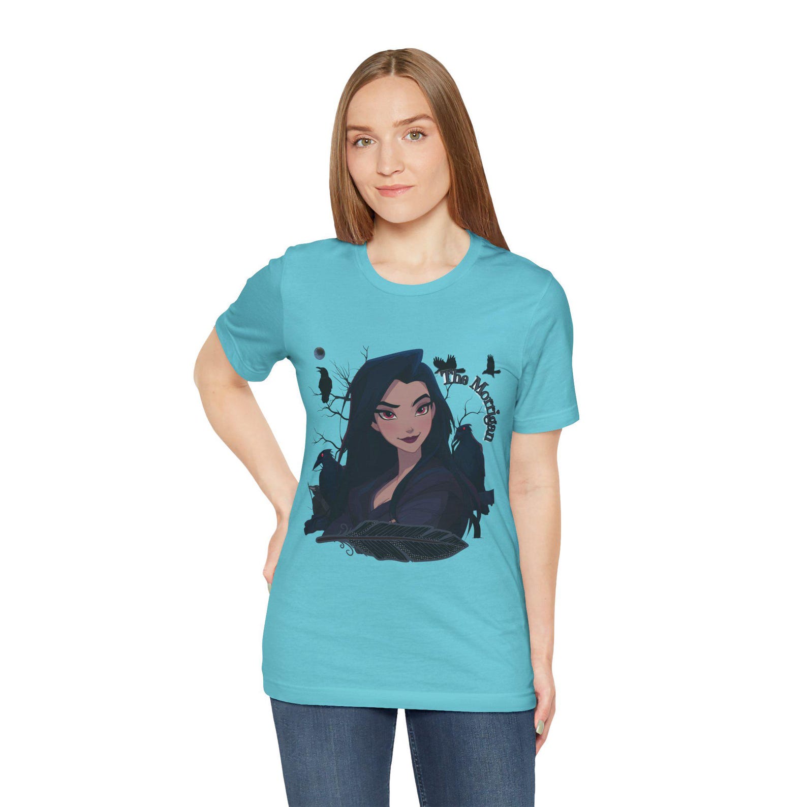 Dark Adult Cartoon The Morrigan Goddess of War Portrait Tee, Witchy, Raven, Moon, Anime Mythology Original Art, Only Available Here S