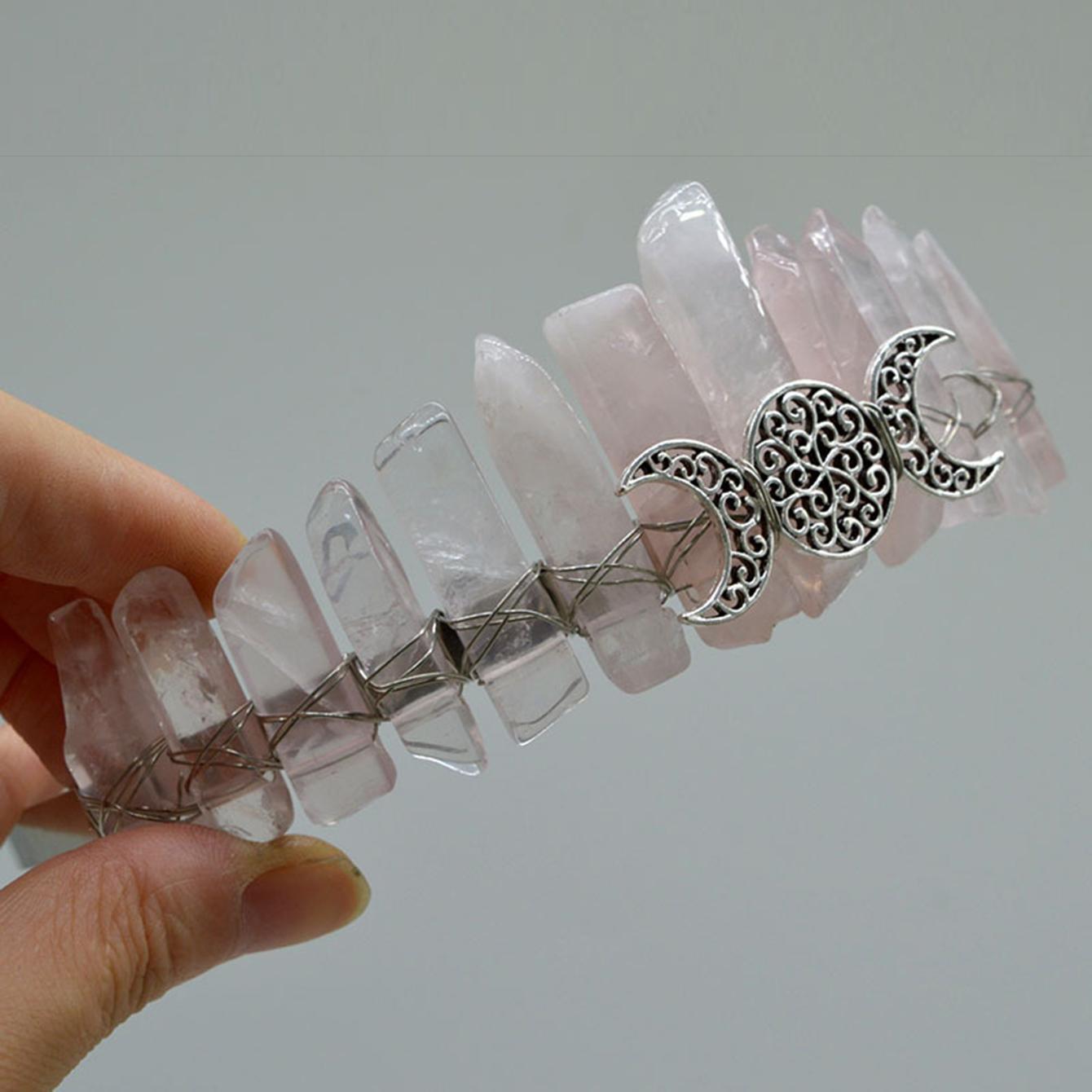 

Тиара из необработанного кристалла, повязка на голову с короной, натуральный кварц, головной убор богини Луны и ведьмы для викканского косплея, вечерние головные уборы