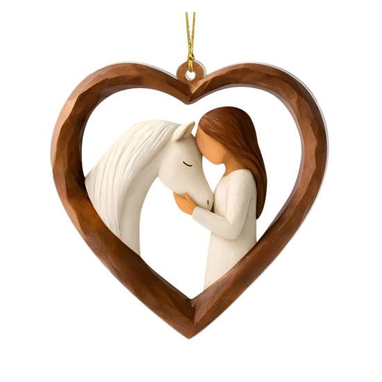 

2D Acrylic Girl Horse Heart Ornament Car Rearview Mirror Double-Sided Printed Keychain Fade-Resistant Equestrian Lover Gifts C