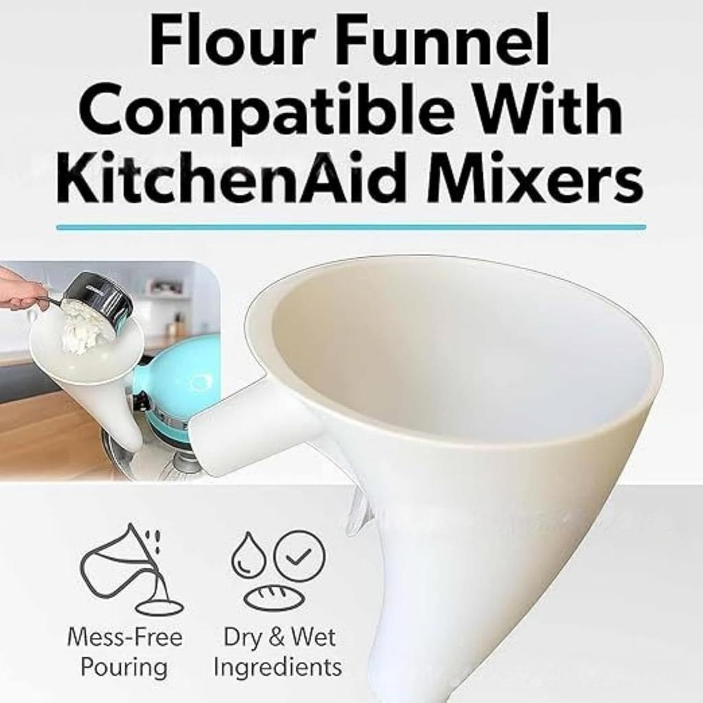 Wide Mouth Flour Funnel 4.5-5 Qt Tilt-Head for Kitchen Aid Mixer Attachment Flour and Egg Liquid Baking Essentials 1PCS