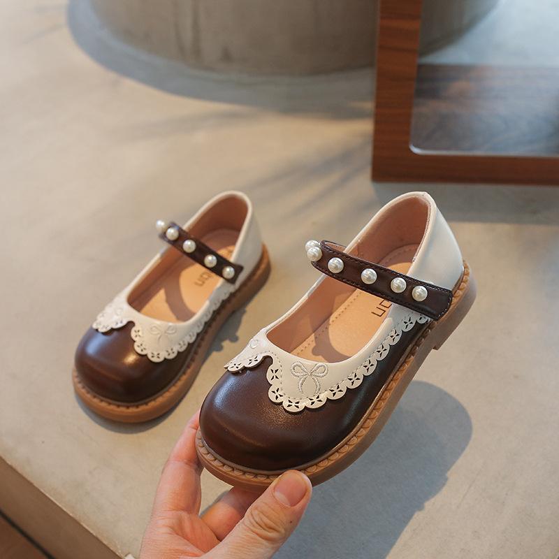 Girls' leather shoes 2025 autumn new fashion pearl children's casual shoes non-slip and wear-resistant medium and older girls' shoes