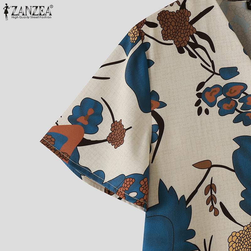 ZANZEA Women Casual V-Neck A-Line Short Sleeve Printed Dresses