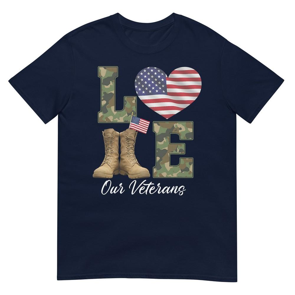 Love Our Veterans Day Proud Military American Flag Thank You TShirt