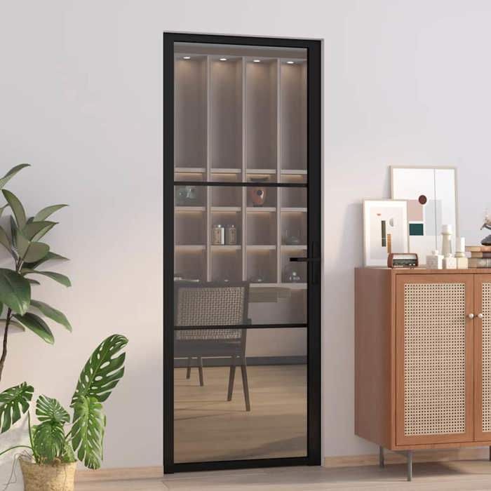 VidaXL Porte intérieure 76x201,5 cm Noir Verre ESG et aluminium 350560