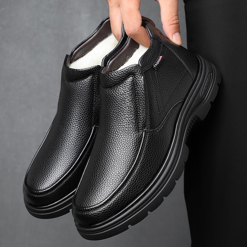 FashionHigh Tops and Fleece Winter Warm Boots for Men Designer Black Platform Cotton Shoes Male Fashion Casual Leather Dress Shoes Man