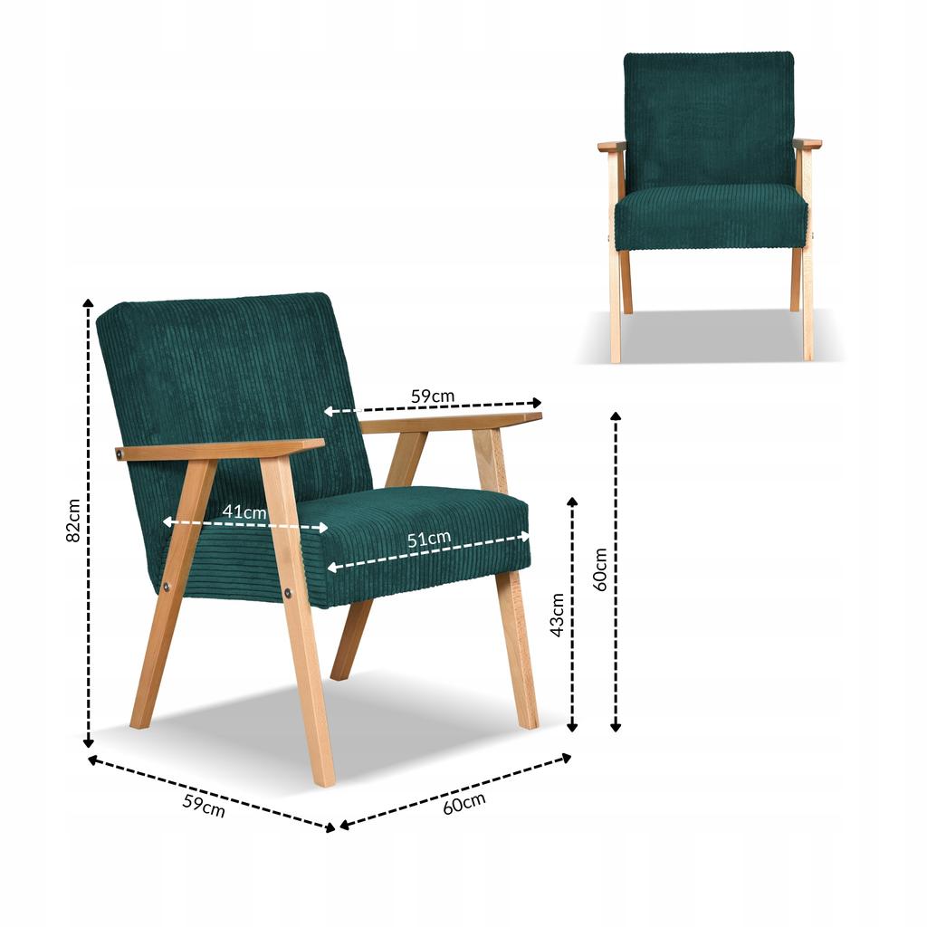 Fotel PRL zestaw retro vintage SOLER Family Meble zielony sztruks Anafi