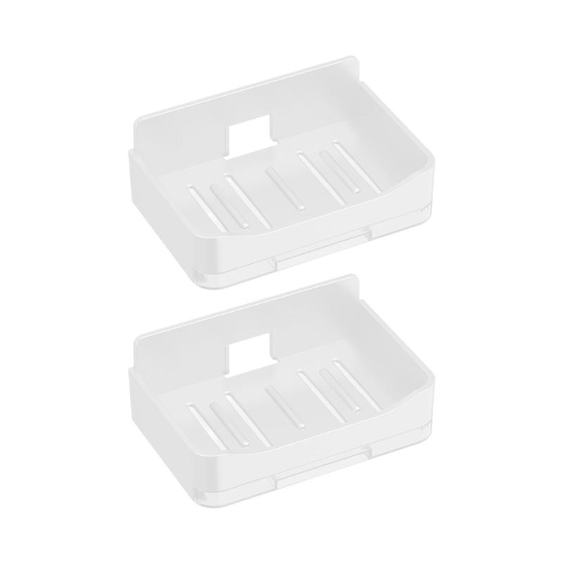 

2PCS Wall Mounted Bathroom Soap Holder Easy Installation Double Layer Drainage Space Saving Bathroom Soap Organizers білий