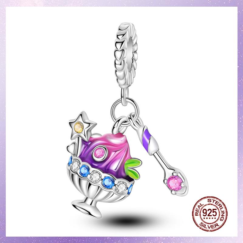 Purple Charms Copper Fit Original Pendant Bracelet Butterfly Glass Heart Feather Clip Charm Dangle Luminous Bead Diy Jewelry