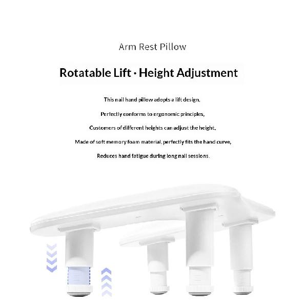 Ergonomic Nail Arm Rest Pillow Height Adjustable Hand Rest Detachable Soft Cushion Waterproof 15° Angle Salon Manicure DIY Tools