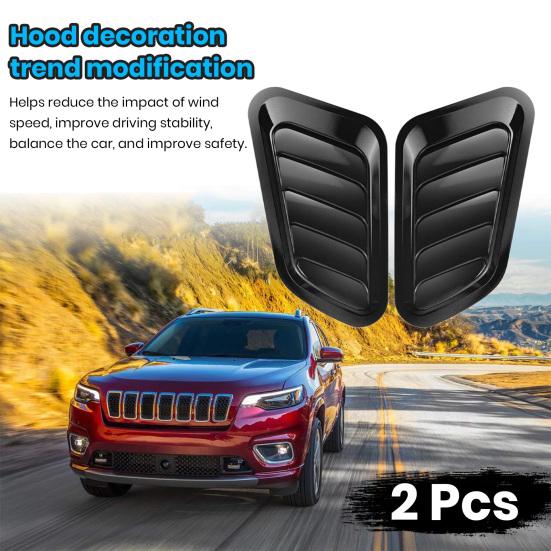 2Pcs Car Hood Air Vent Cover UV-proof Non-Fading Solid Color Universal Size Easy To Install Car Hood Vent Scoop Kit