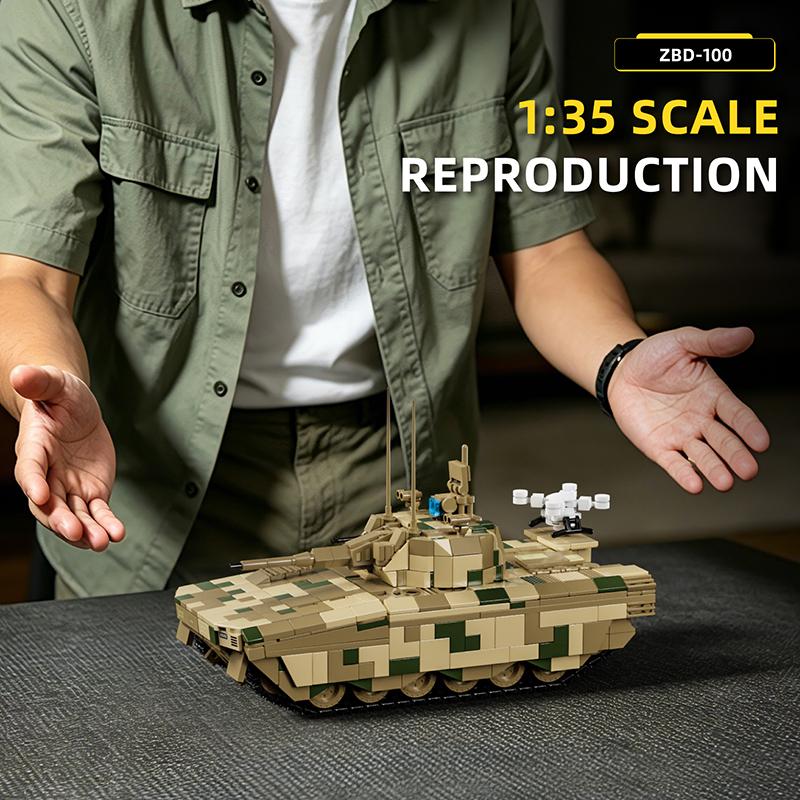 China Type 100 Support Heavy Battle Tank Model MBT Soldier Military Army DIY Bricks Building Blocks Toy Christmas Gifts Ornament