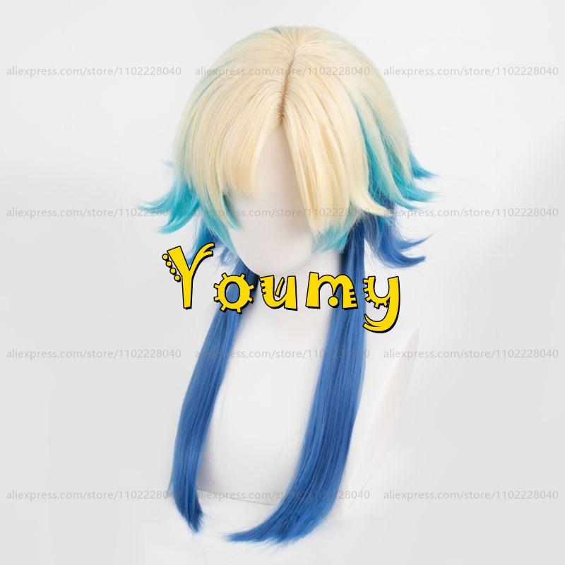 Parrucca Michael Kaiser Uomo 50cm Media Lunga Giallo Chiaro Blu Parrucca Cosplay Anime Parrucche Cosplay Resistenti al Calore Parrucche Sintetiche