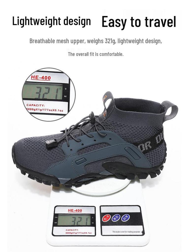 Men's Plus Size Breathable Flyknit Hiking & Trekking Shoes, Low/Mid Top, Thick Sole for Jogging, River Tracing, Camping, and Mountain Activities.