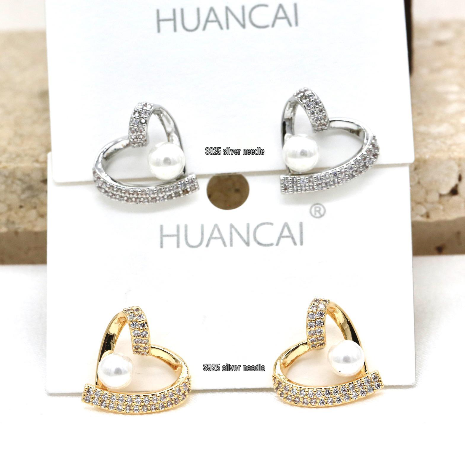 

S925 Silver Heart Zircon Pearl Earrings for Women