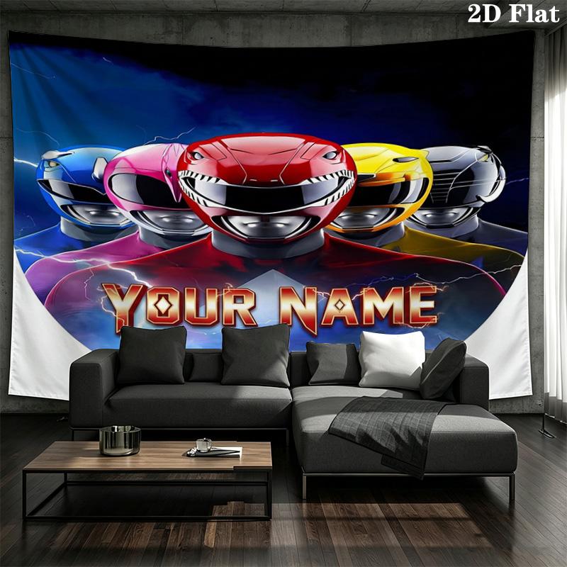 Power Rangers Adventure Custom Name Wall Tapestry Aesthetic Wall Hanging Printed Fabric Blanket Decorative Tapestries for Bedroom Living Room Home Dec